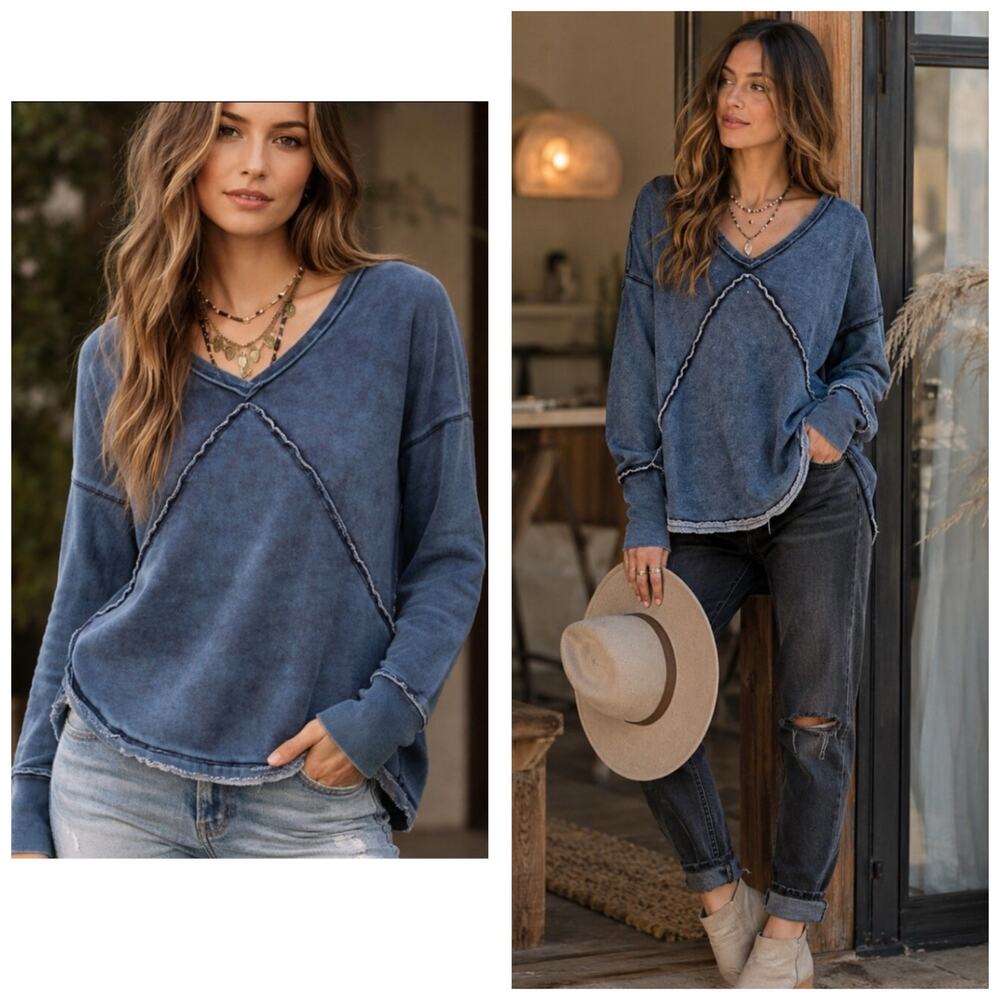 Free People Westeros Distressed Sweatshirt Size Small Bohemian Oversized